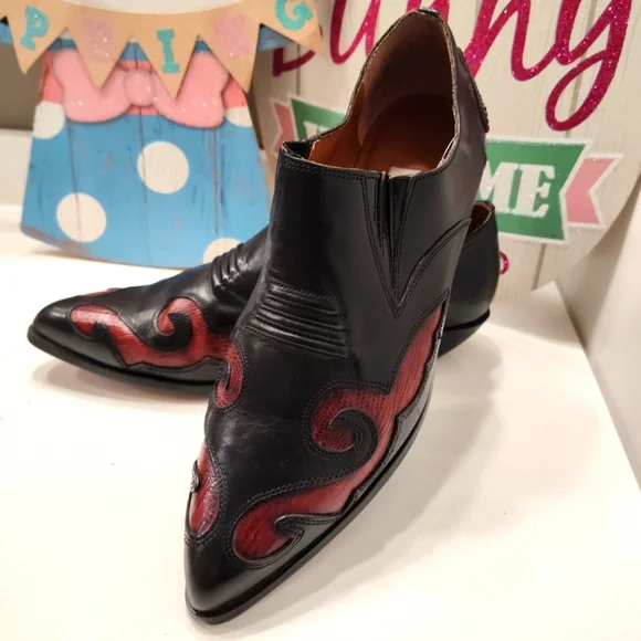 Vintage EUC 80'S NINE WEST Aviva Leather Cowgirl Slip On Ankle Booties, 🖤, 7.5 - Picture 1 of 16